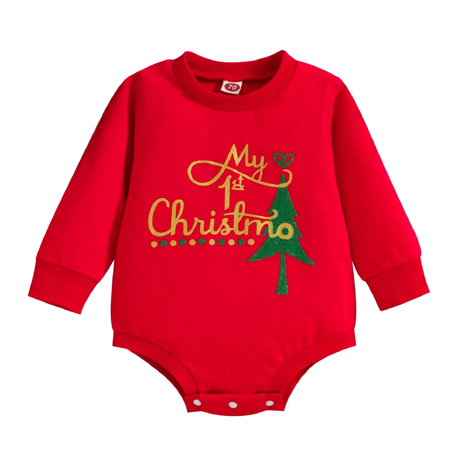 Infant Christmas Day Harness Long-sleeved Bodysuit Removable Crotch Crawling Clothes