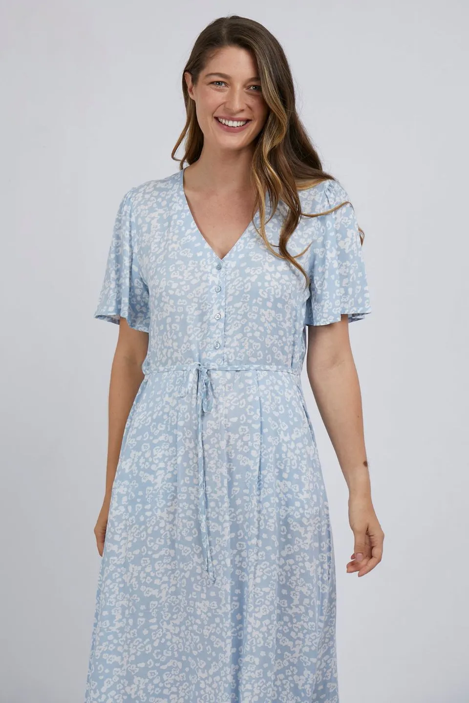 Iris Light Blue Floral SS Midi Dress