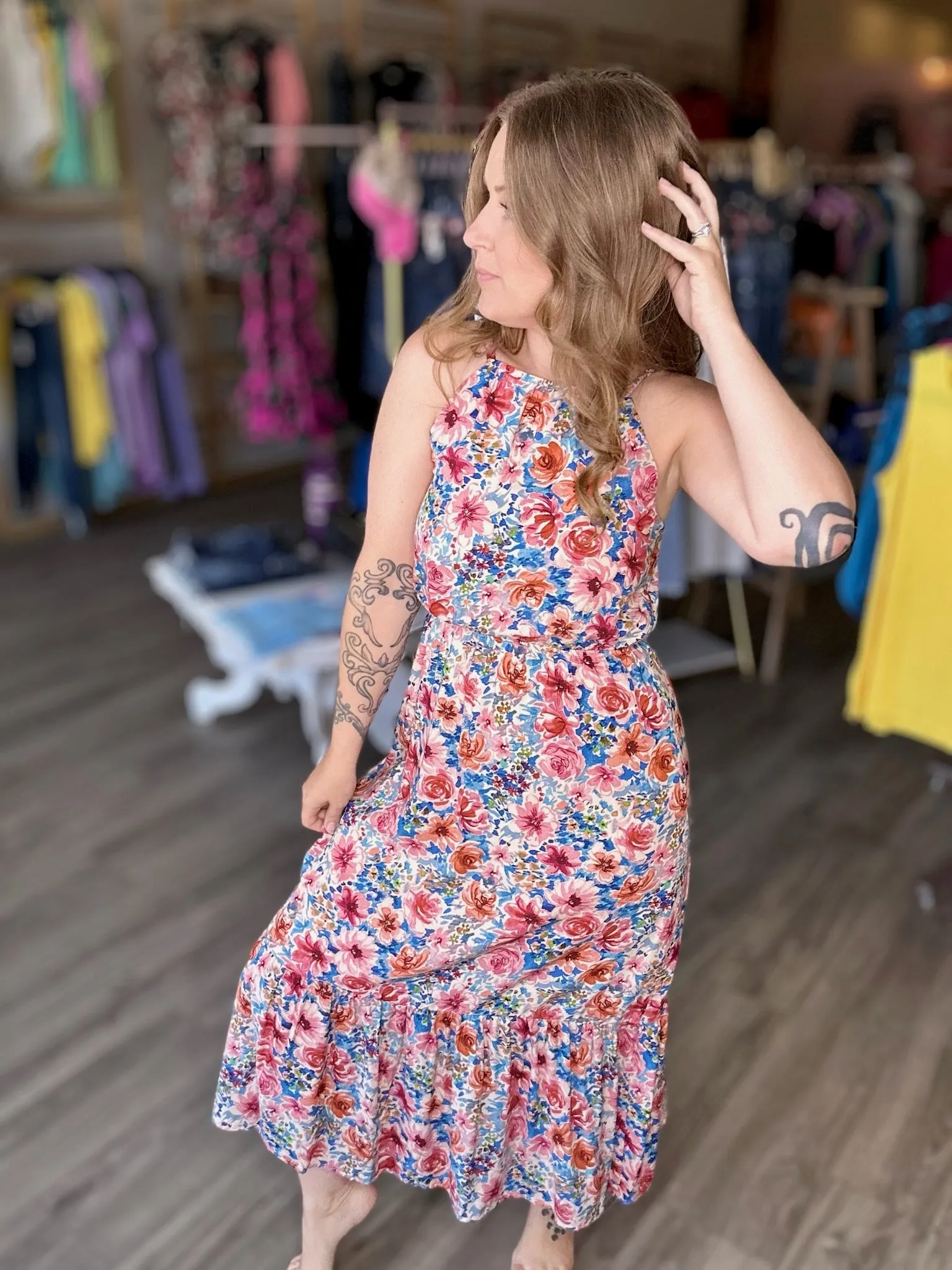 Ivory Floral Midi Dress