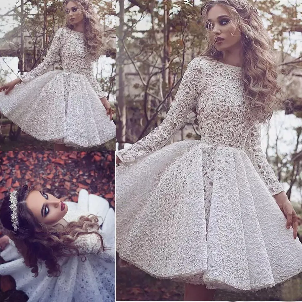 Ivory Lace Homecoming Dress Long Sleeve Homecoming Dress ER118