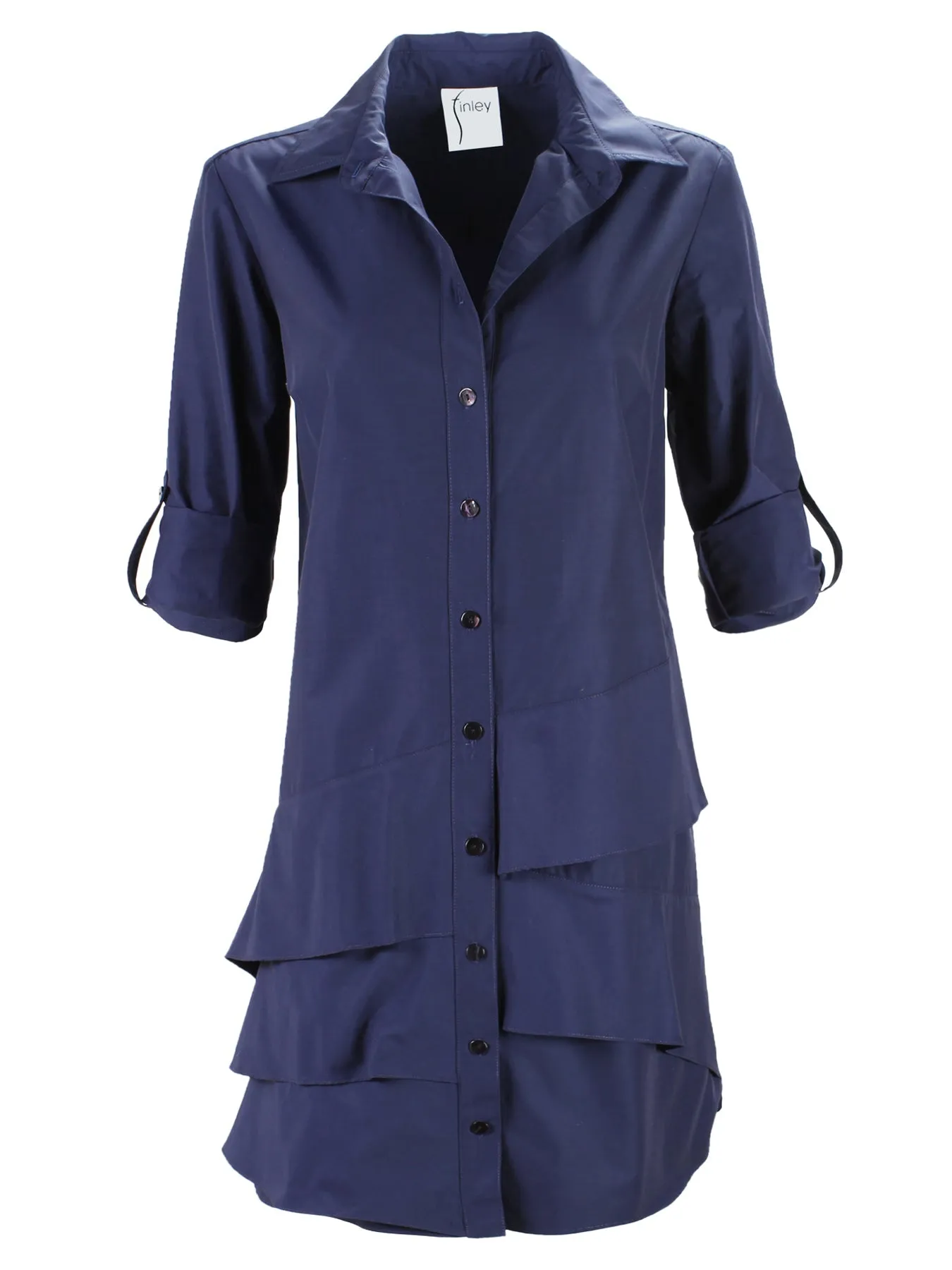 Jenna Dress Navy Crisp Cotton