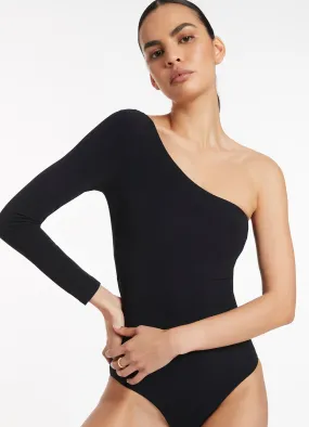 Jetset One Shoulder Long Sleeve One Piece - Black