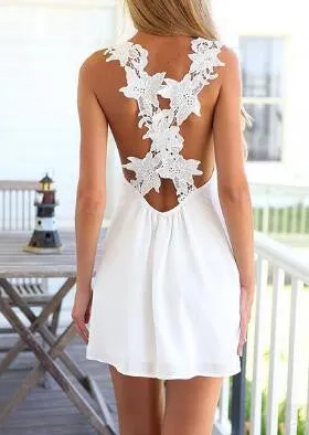 Lace Floral Criss Cross Back Mini Dress