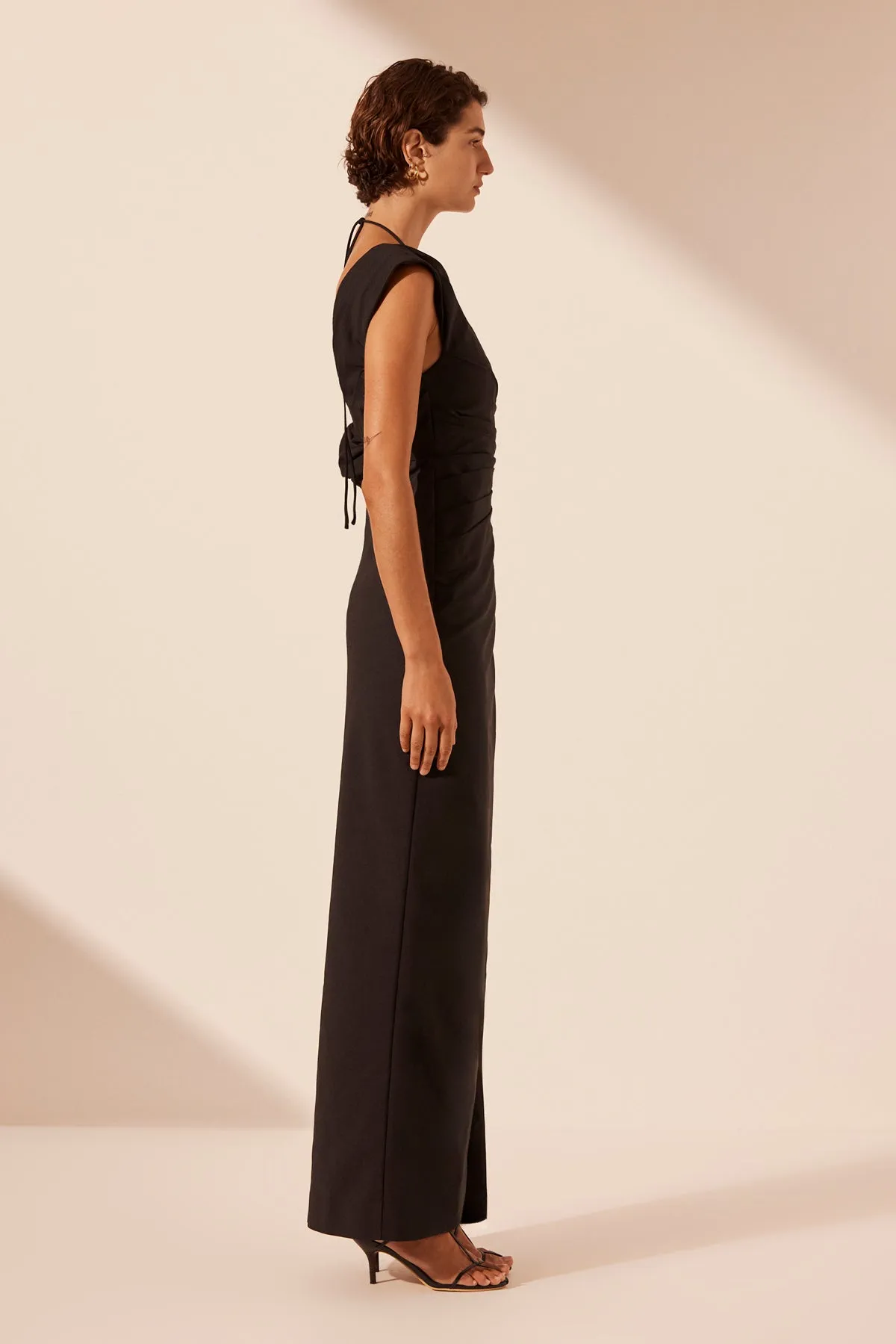 LANI ASYMMETRICAL DRAPED MAXI DRESS - BLACK