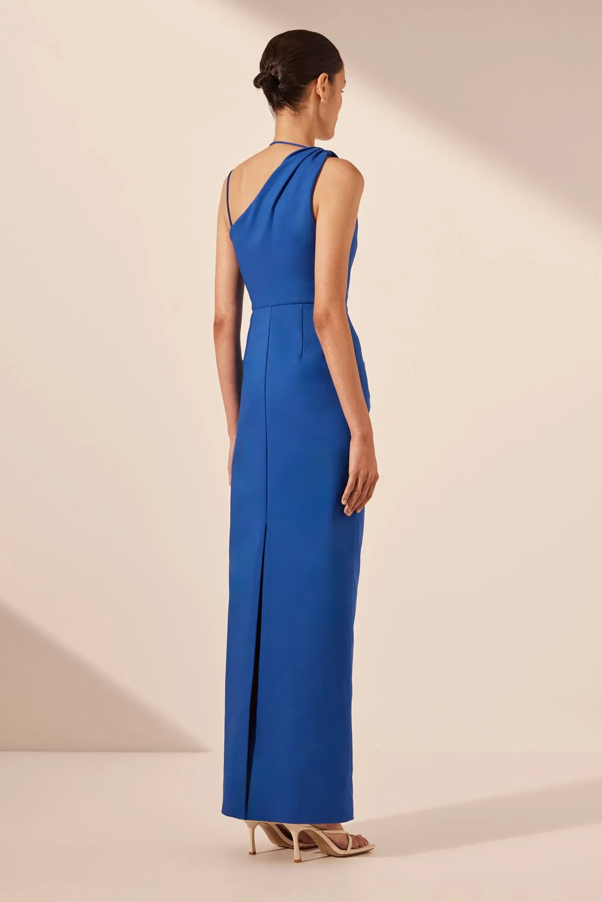 LANI ASYMMETRICAL GATHERED MAXI DRESS - AZURE