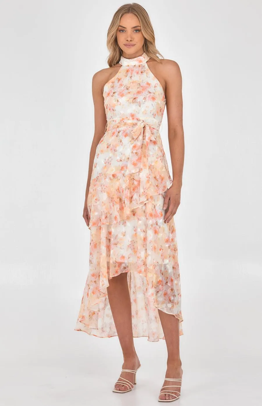 lucille Midi Dress - Peach Floral