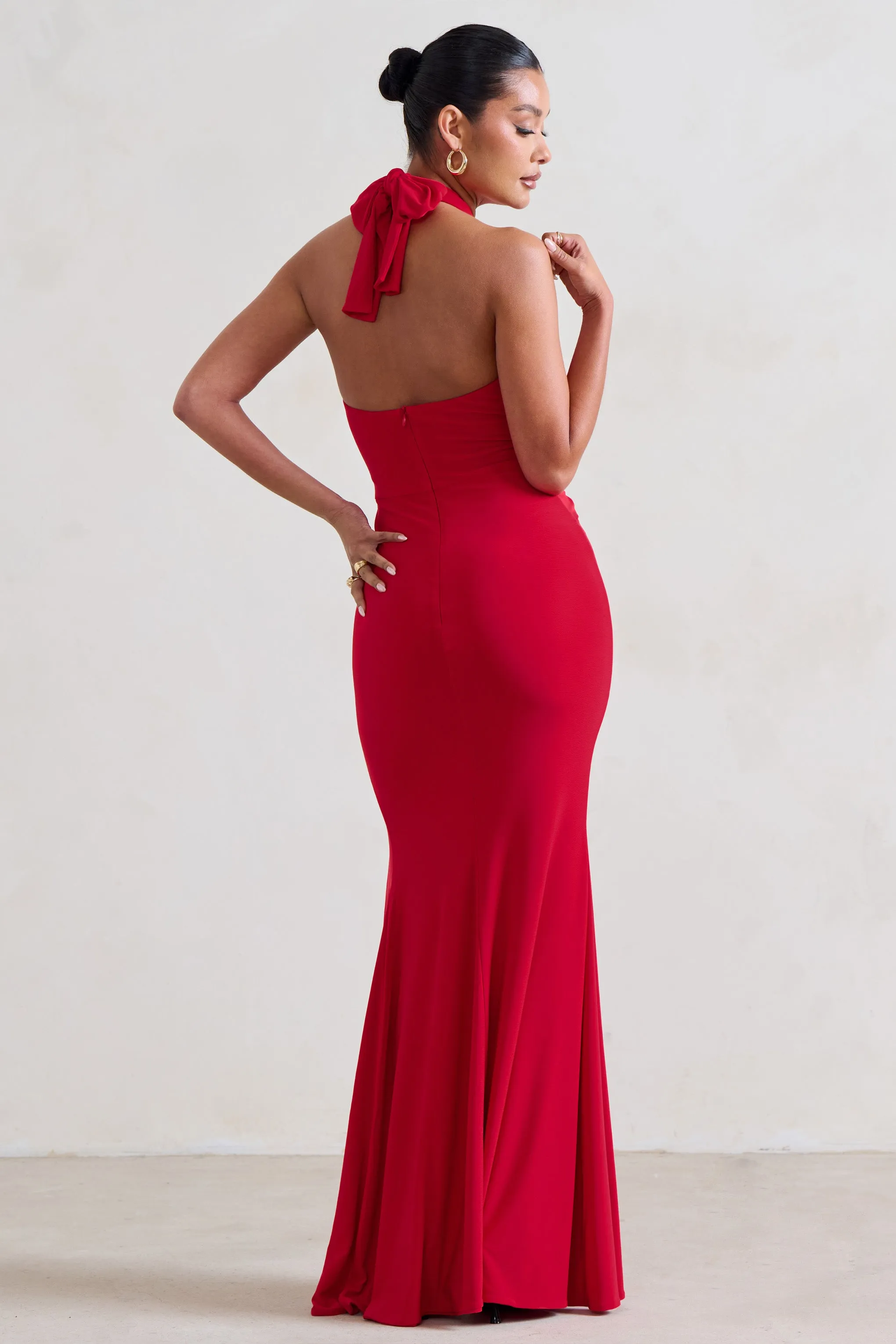 Luxuria | Red Halter Cut Out Maxi Dress