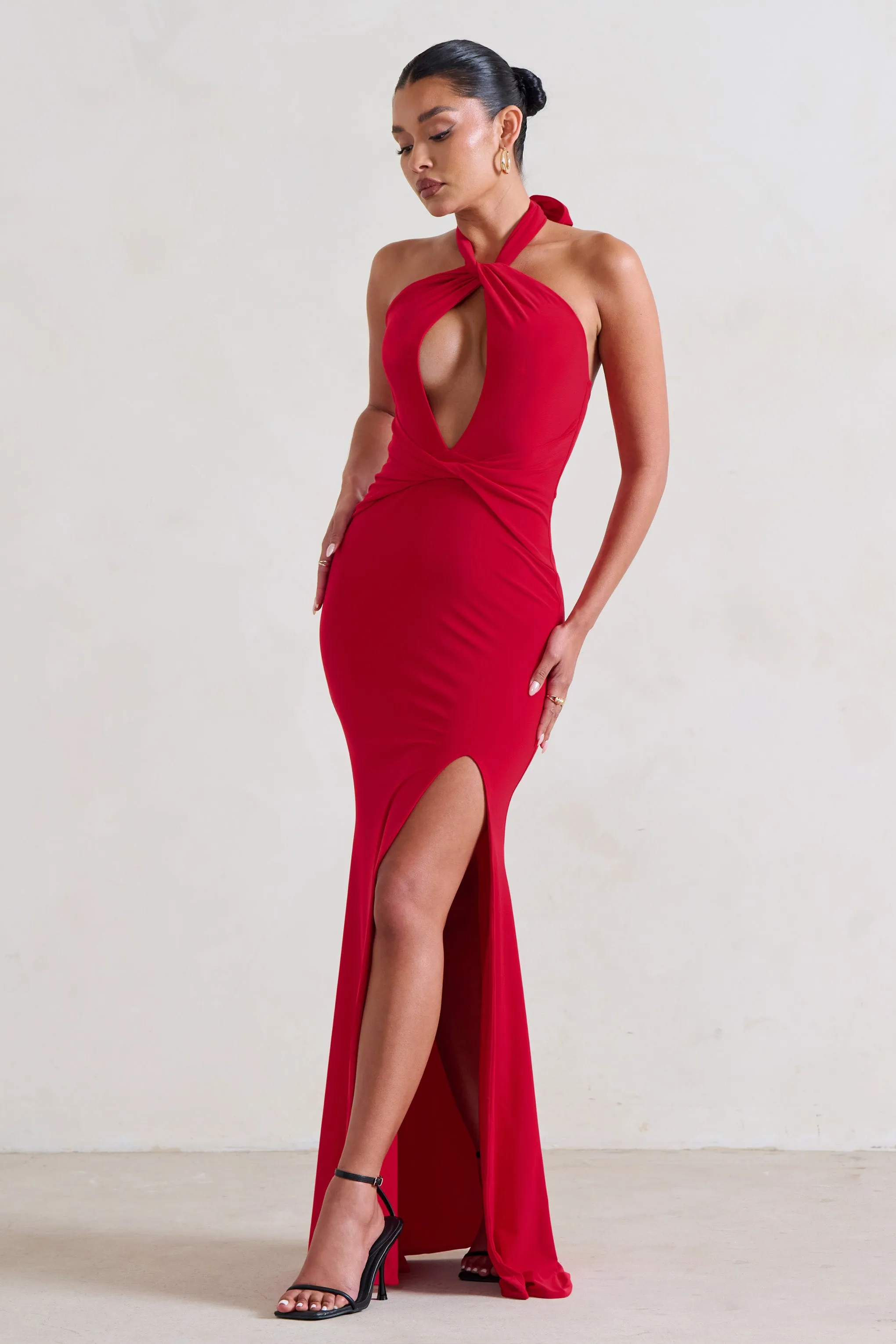 Luxuria | Red Halter Cut Out Maxi Dress