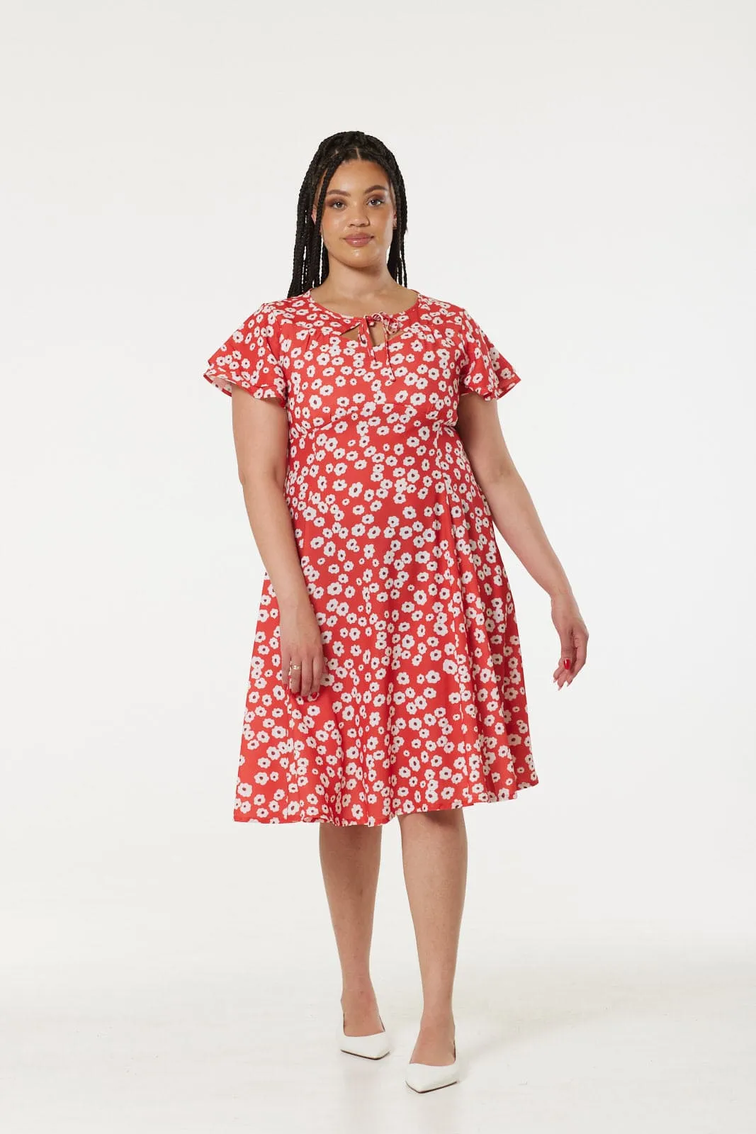 Marlow Red and White Floral Midi Dress