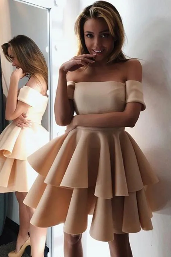 Mini Short A-line Off the Shoulder Above Knee Short Sleeve Prom Dress Cocktail Dresses