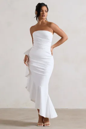 New Age | White Strapless Asymmetric Ruffled Maxi Dress