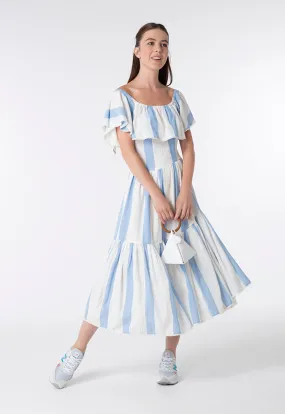 Off Shoulder A-Line Striped Dress