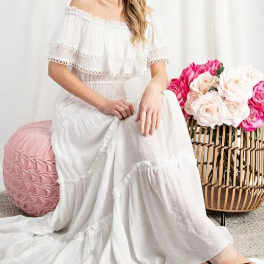 Off the Shoulder Ruffle Maxi Dress