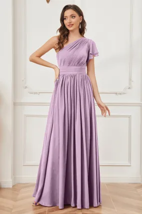 One Shoulder Chiffon Long Bridesmaid Dresses