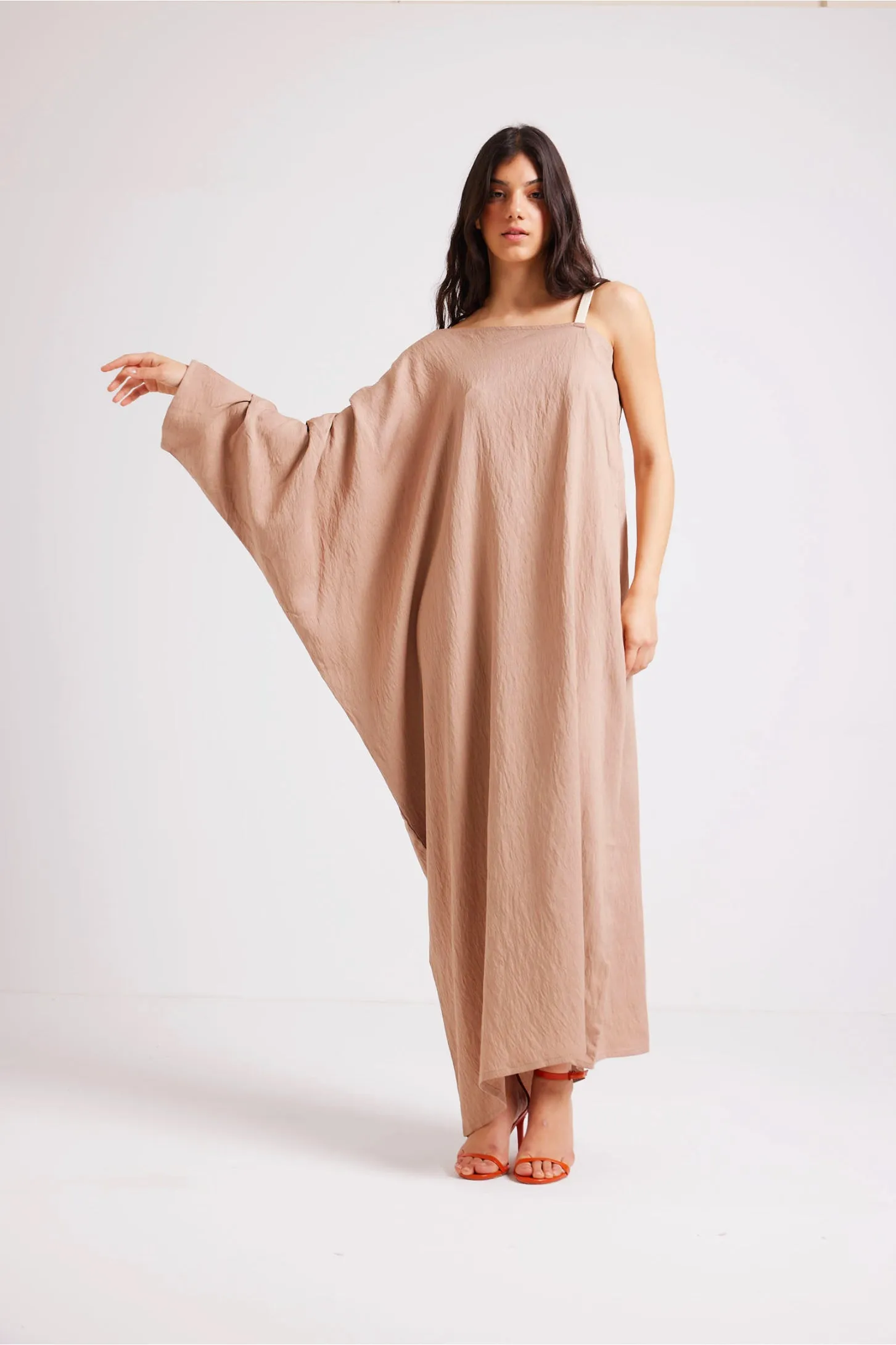 ONE SHOULDER KAFTAN DRESS - BEIGE