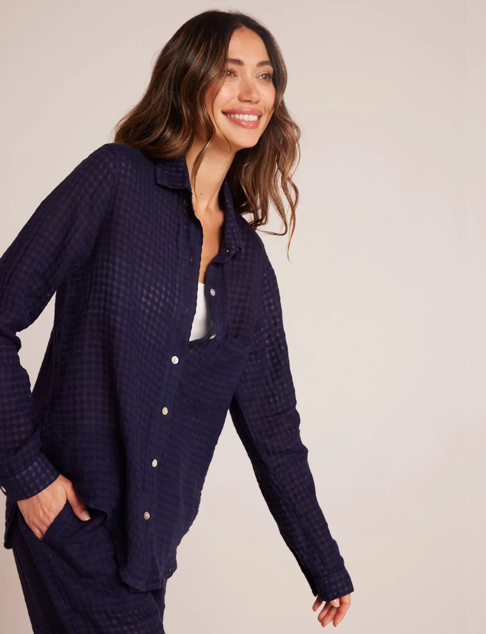 Oversized Pocket Front Button Down, Tropic Navy