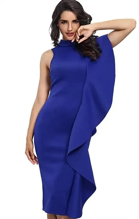 Patchwork Ruffles Sleeveless Bodycon Dress