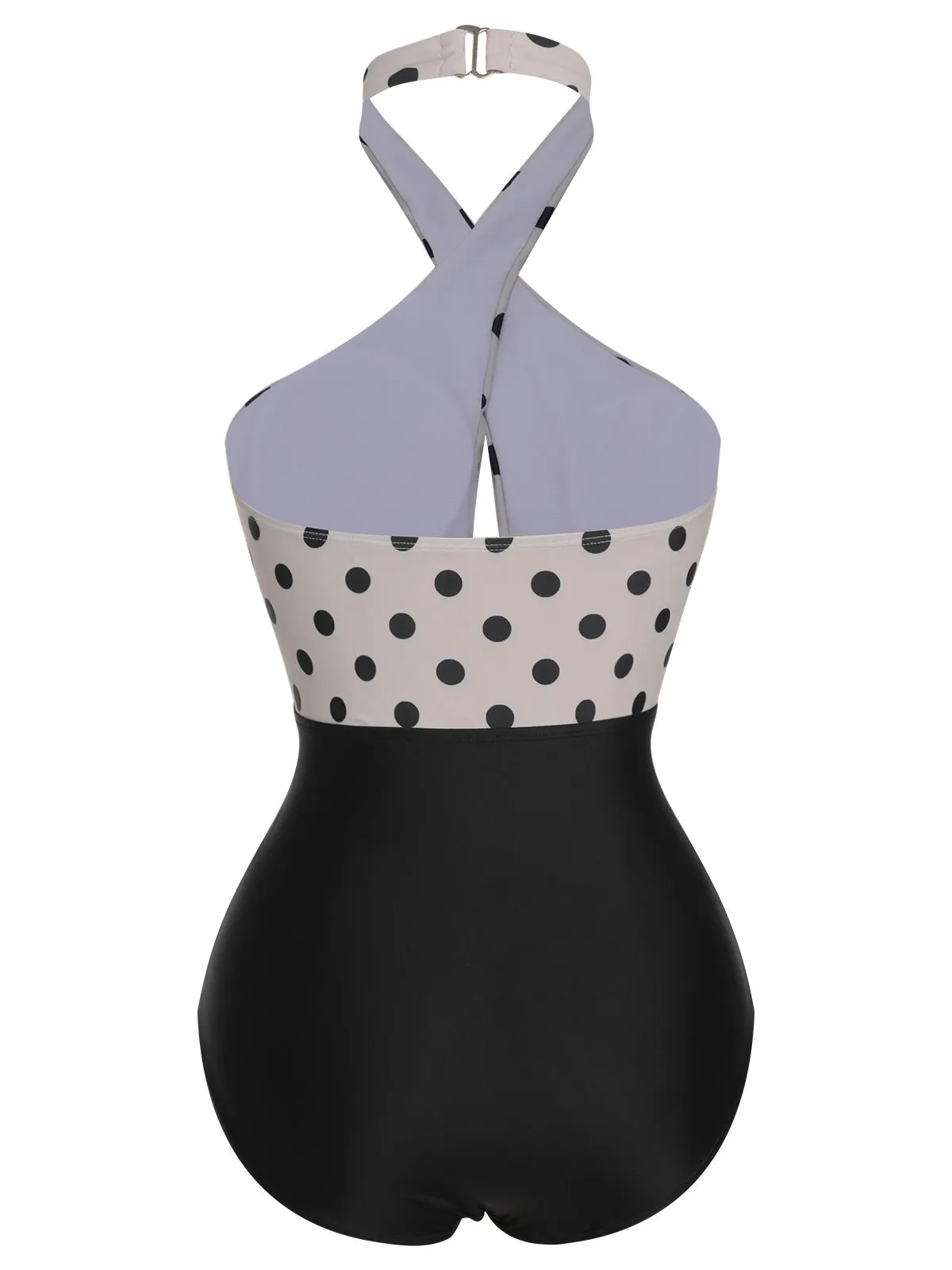 [Pre-Sale] Beige 1950s Polka Dot Halter One-Piece Swimsuit