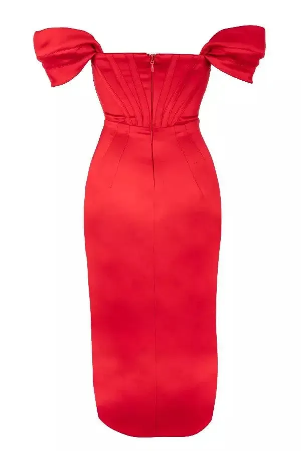 Red Backless Elegant Midi Dress