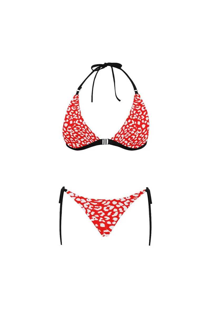 Red Leopard Buckle Front Halter Bikini Swimsuit