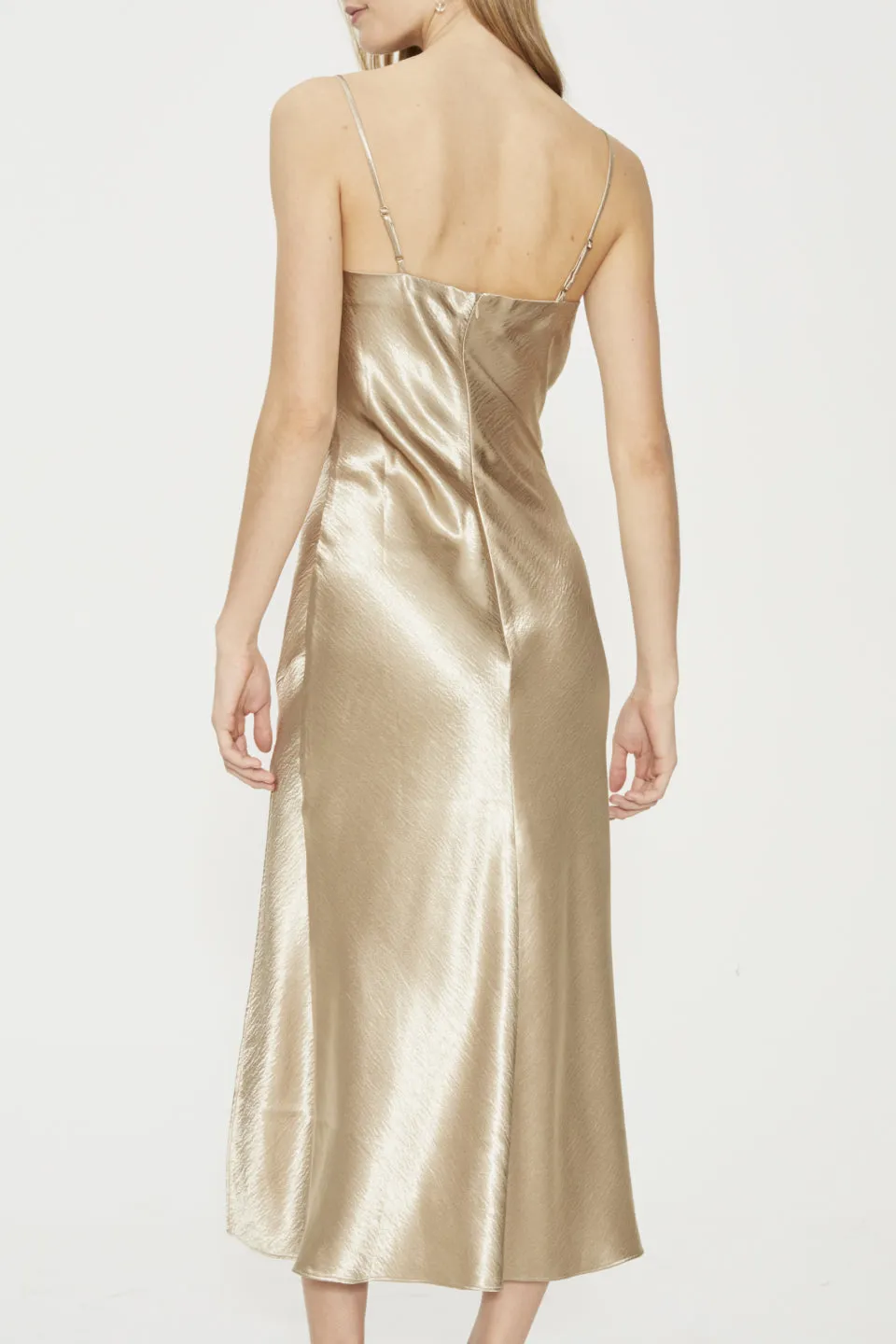 Sahara Strappy Split Leg Gold Midi Slip Dress