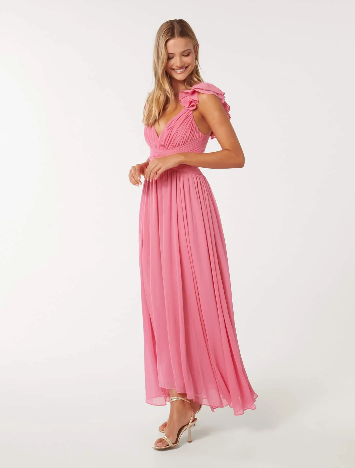 Selena Ruffle Shoulder Maxi Dress