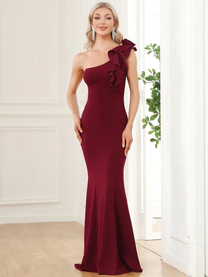 Sexy One Shoulder A Line Floor Length Evening Dresses