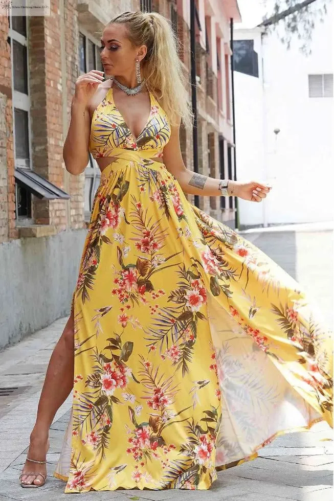 Side Slit Maxi Dress Floral