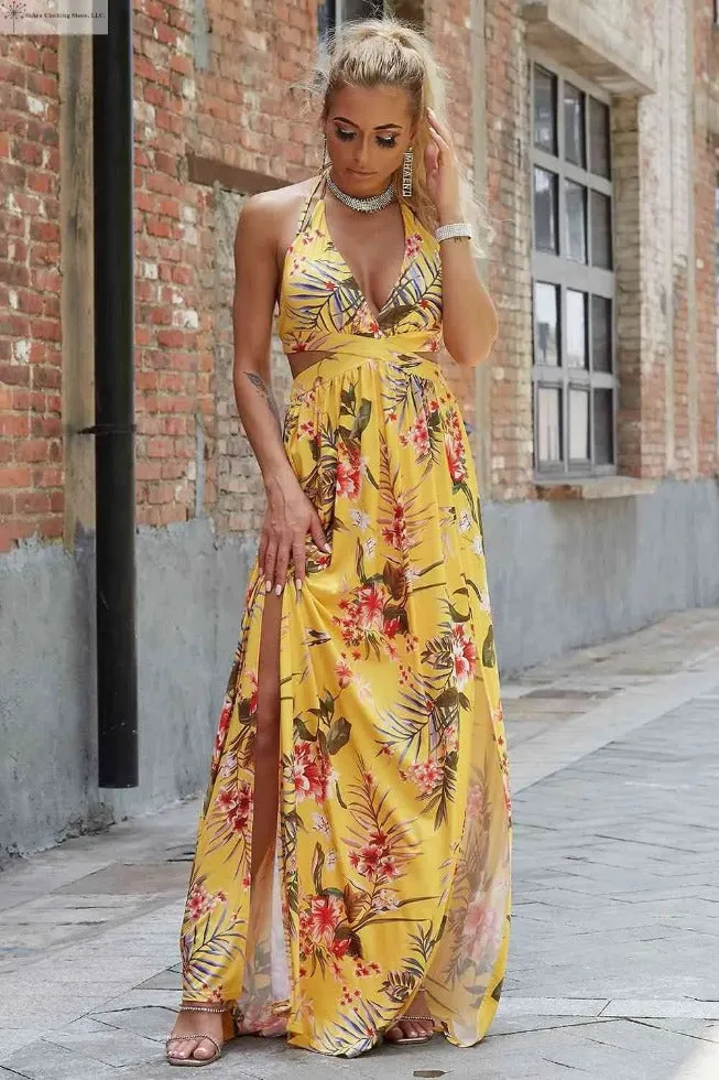 Side Slit Maxi Dress Floral