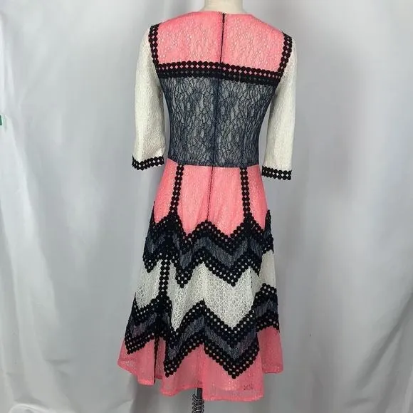 Stogova Pink,Black, Cream Color MIDI Dress