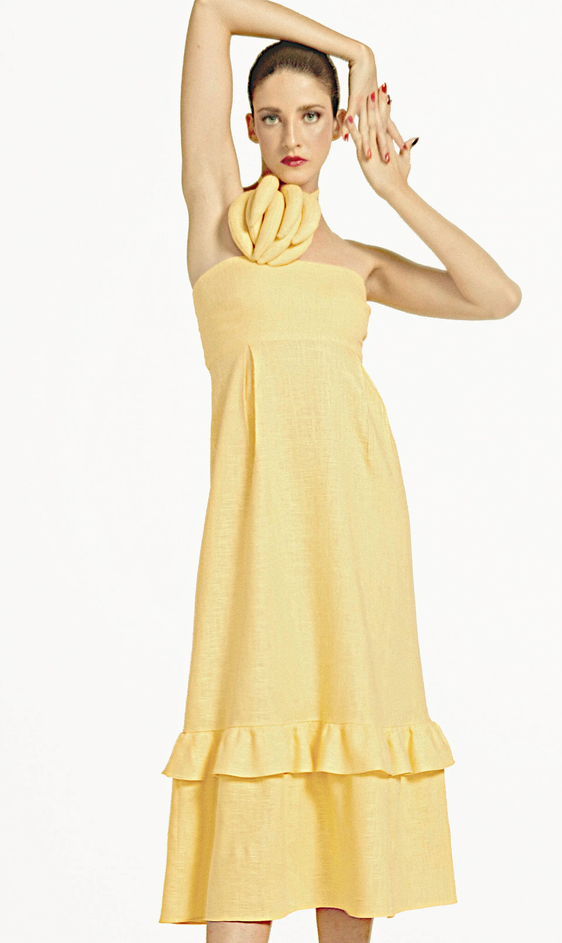 Strapless Midi Dress With Bananas Detail