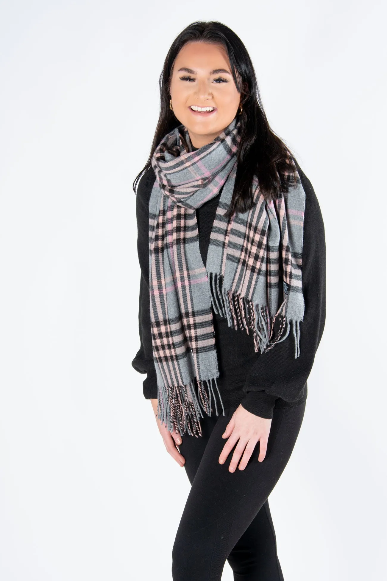 Tartan Blanket Scarf | Grey & Pink