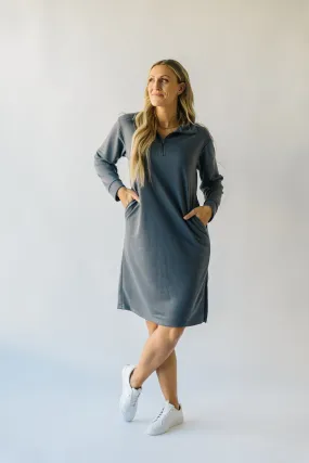 The Iona Half Zip Mock Neck Midi Dress in Charcoal