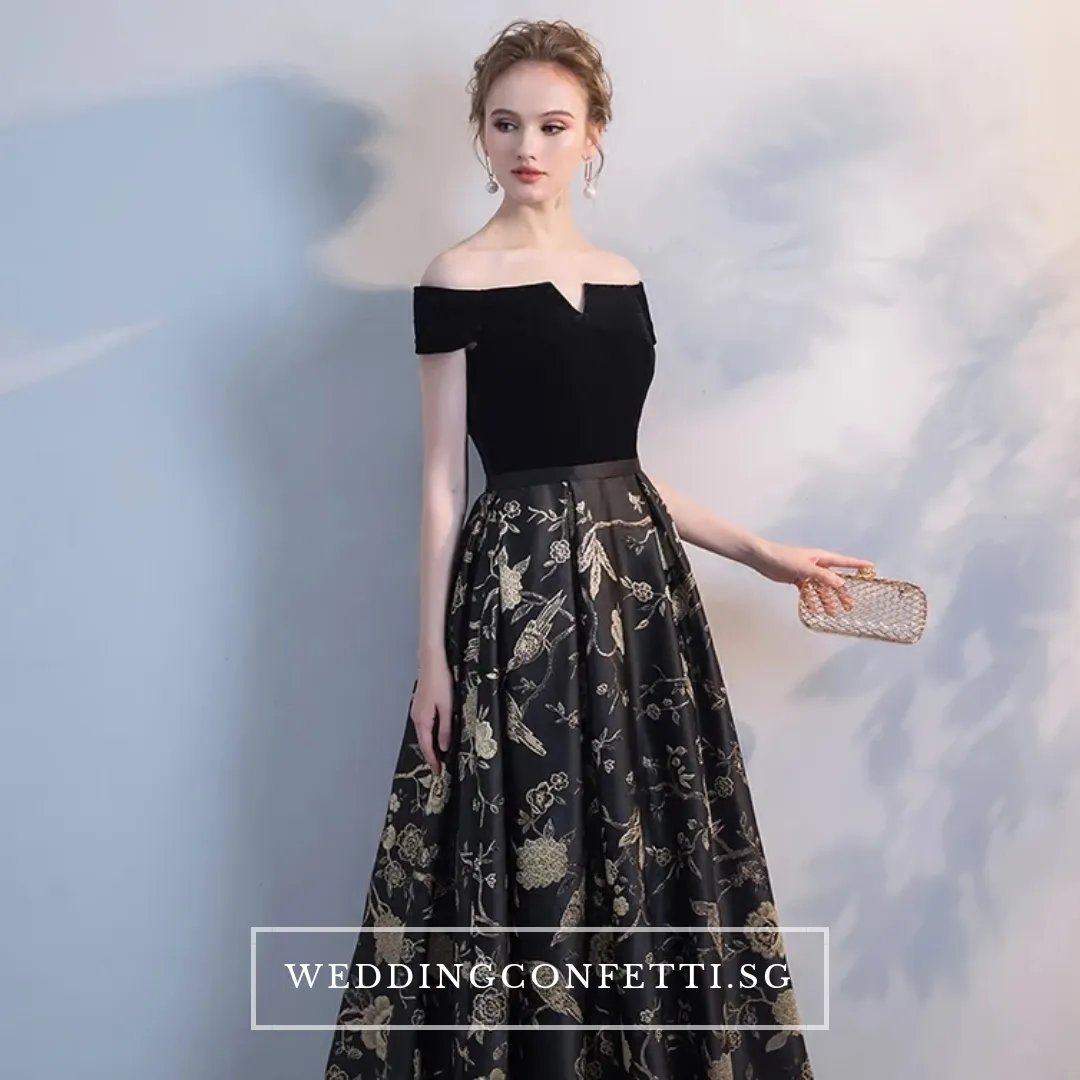 The Jardine Black Embroiderd Lace Off Shoulder Gown