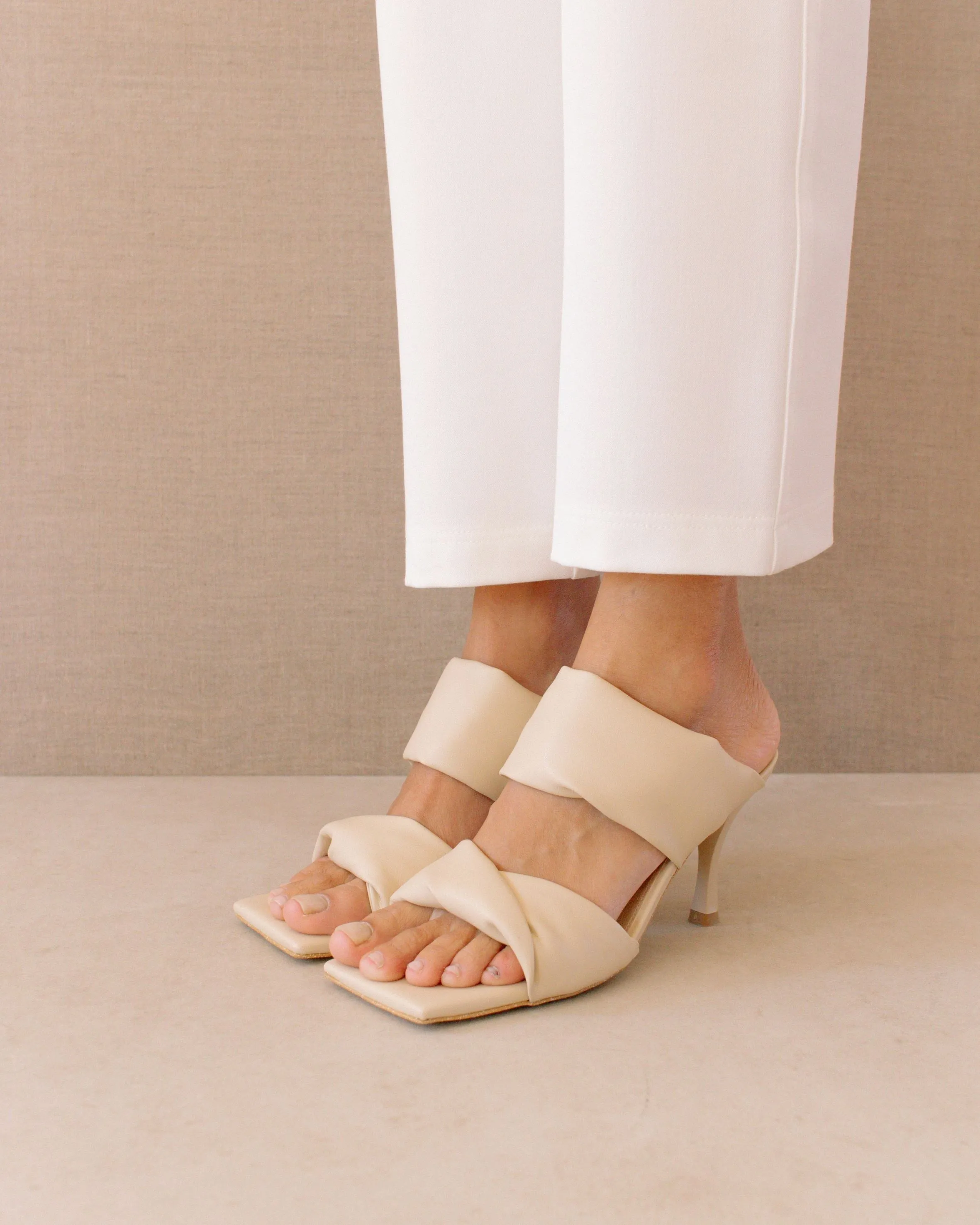 Twist Strap Corn Cream Vegan Leather Sandals