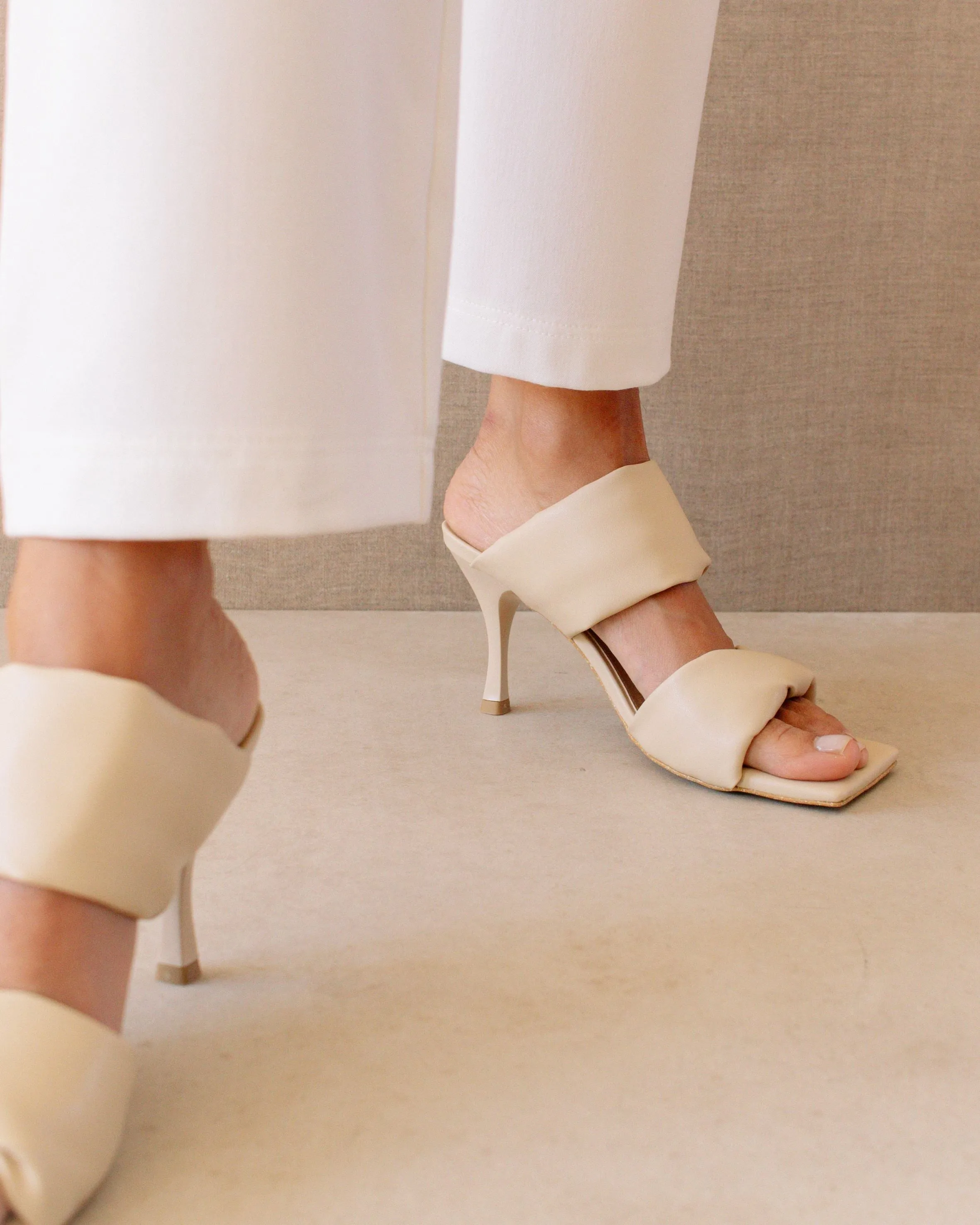 Twist Strap Corn Cream Vegan Leather Sandals