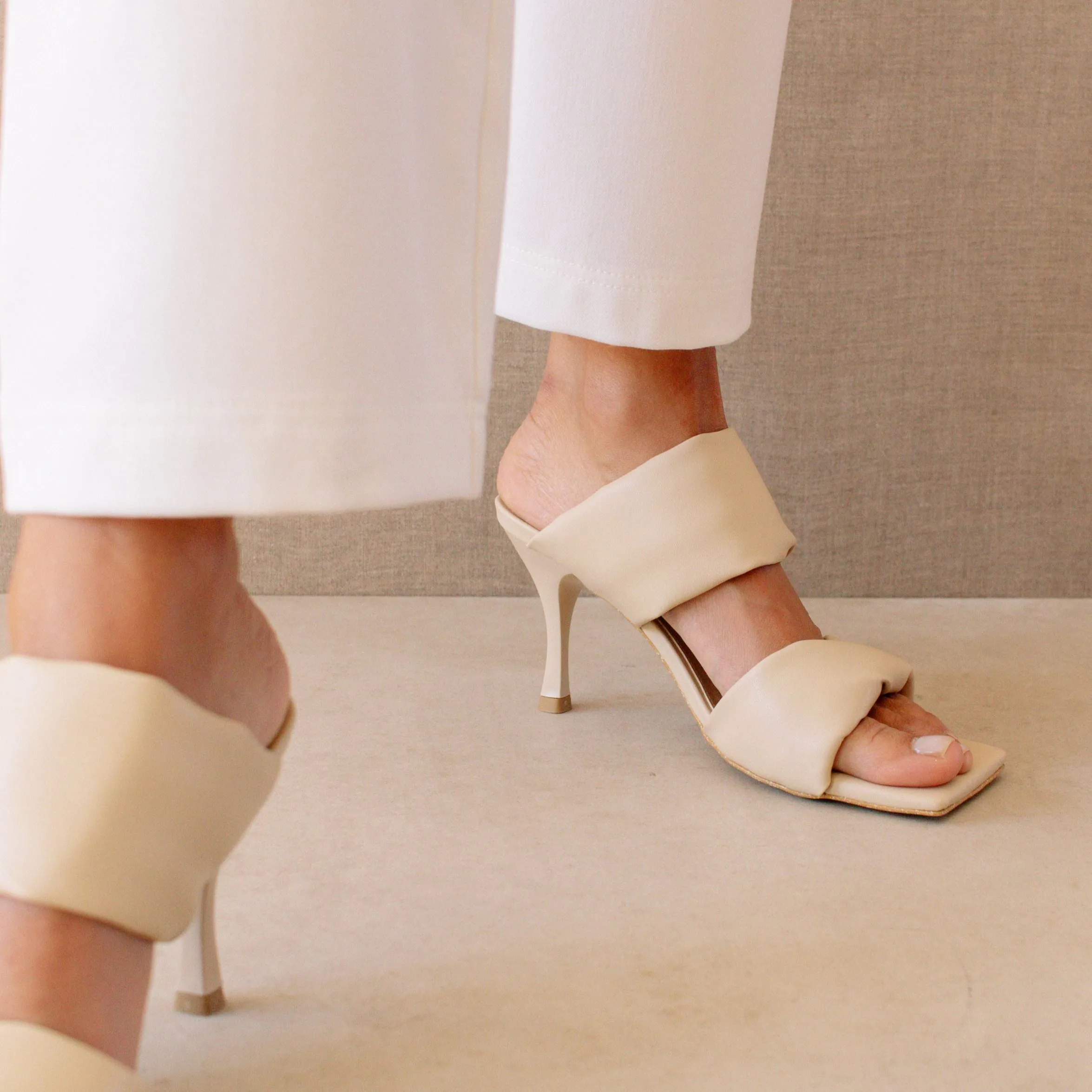 Twist Strap Corn Cream Vegan Leather Sandals