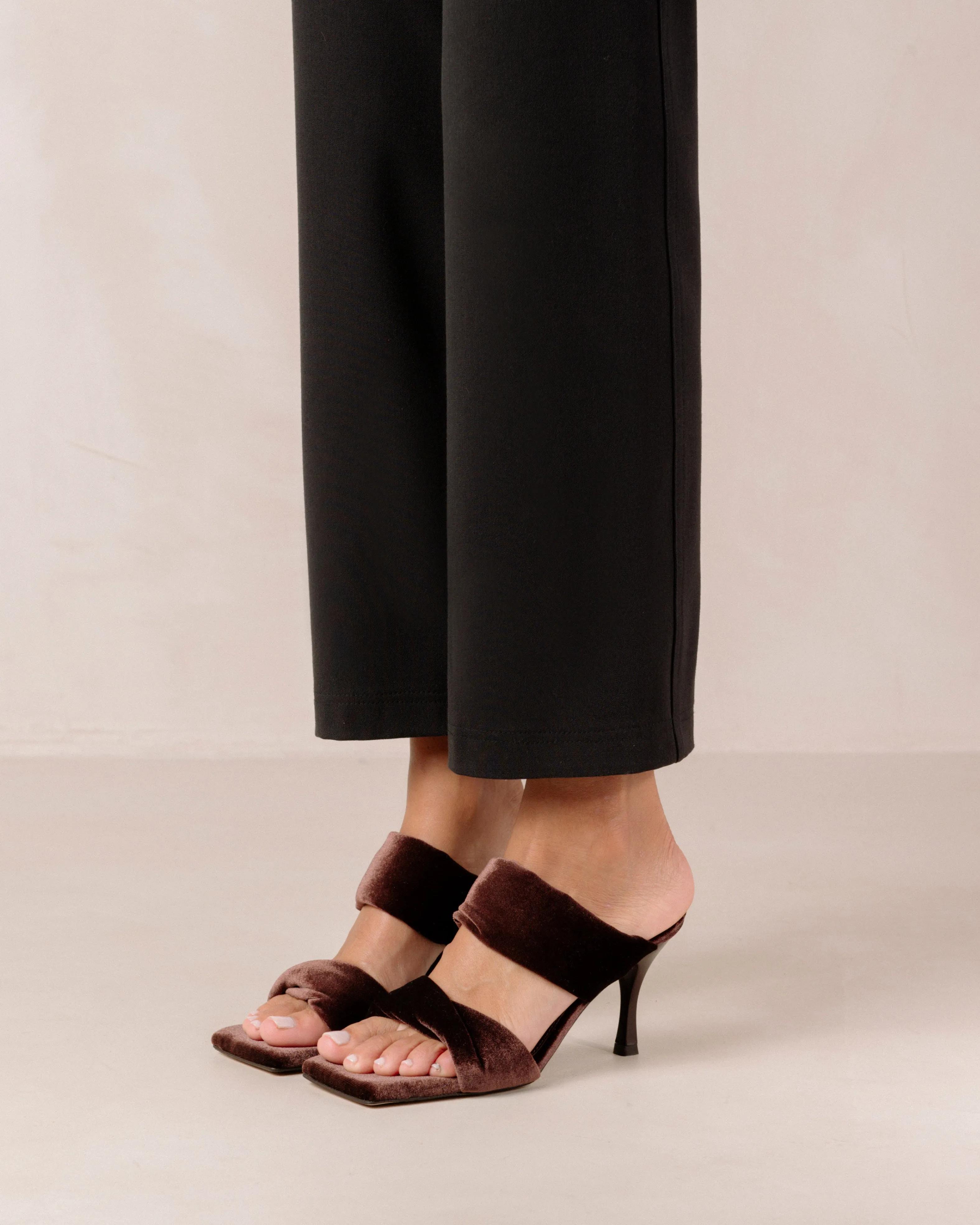 Twist Strap Velvet Coffee Brown Sandals