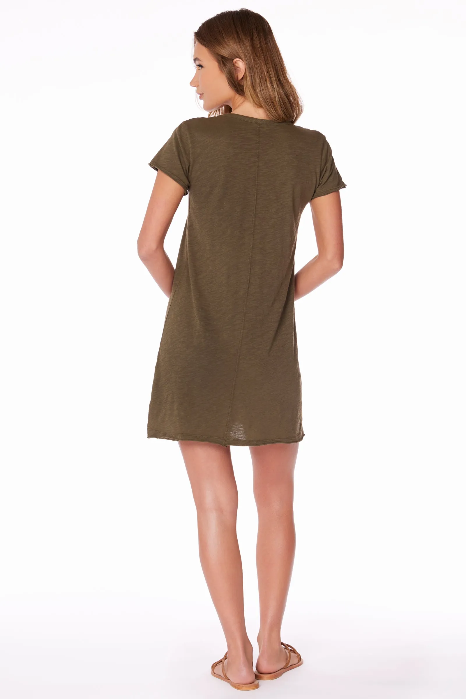 V-NECK RAW EDGE T-SHIRT DRESS