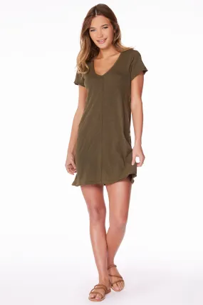 V-NECK RAW EDGE T-SHIRT DRESS