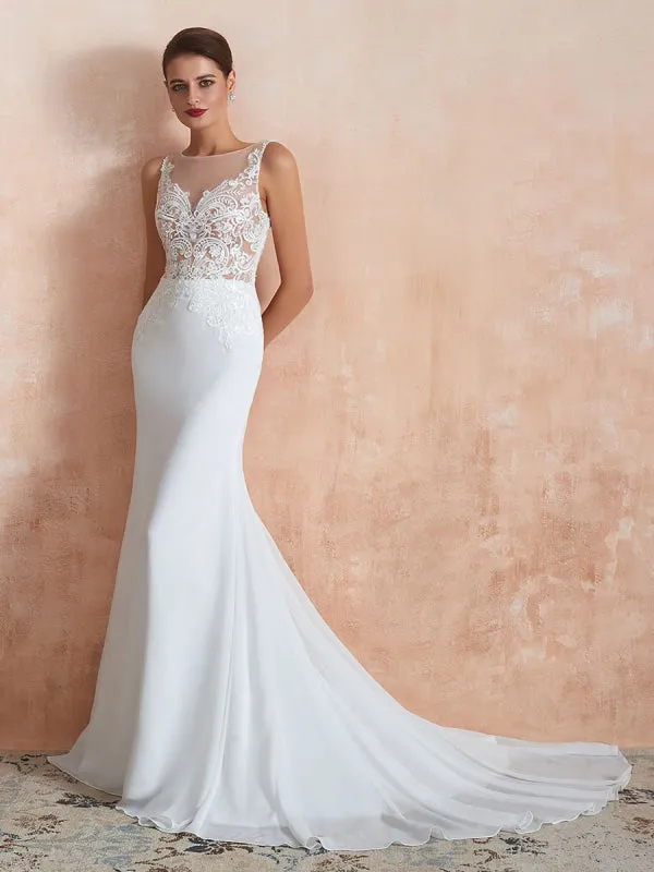 Wedding Dress 2021 Mermaid Sleeveless Lace Appliqued Beach Bridal Gowns With Train