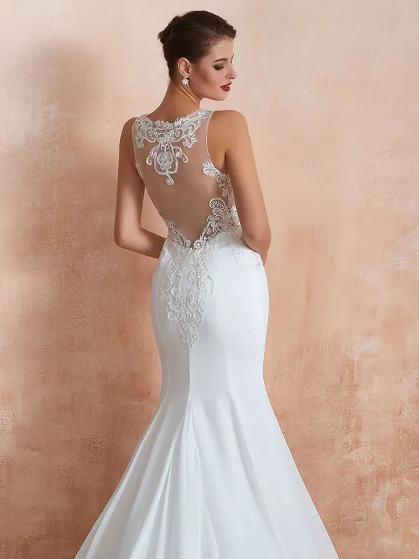 Wedding Dress 2021 Mermaid Sleeveless Lace Appliqued Beach Bridal Gowns With Train