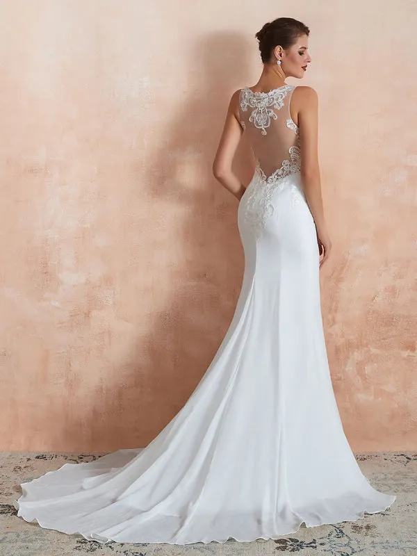 Wedding Dress 2021 Mermaid Sleeveless Lace Appliqued Beach Bridal Gowns With Train