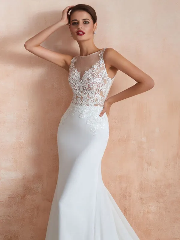 Wedding Dress 2021 Mermaid Sleeveless Lace Appliqued Beach Bridal Gowns With Train