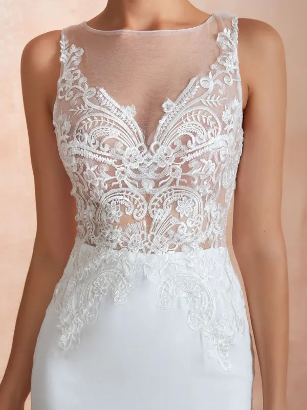 Wedding Dress 2021 Mermaid Sleeveless Lace Appliqued Beach Bridal Gowns With Train