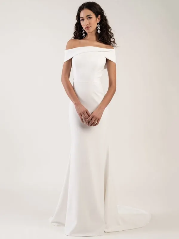 White Simple Wedding Dress Bateau Neck Sleeveless Natural Waist Backless Satin Fabric Long Mermaid Bridal Gowns